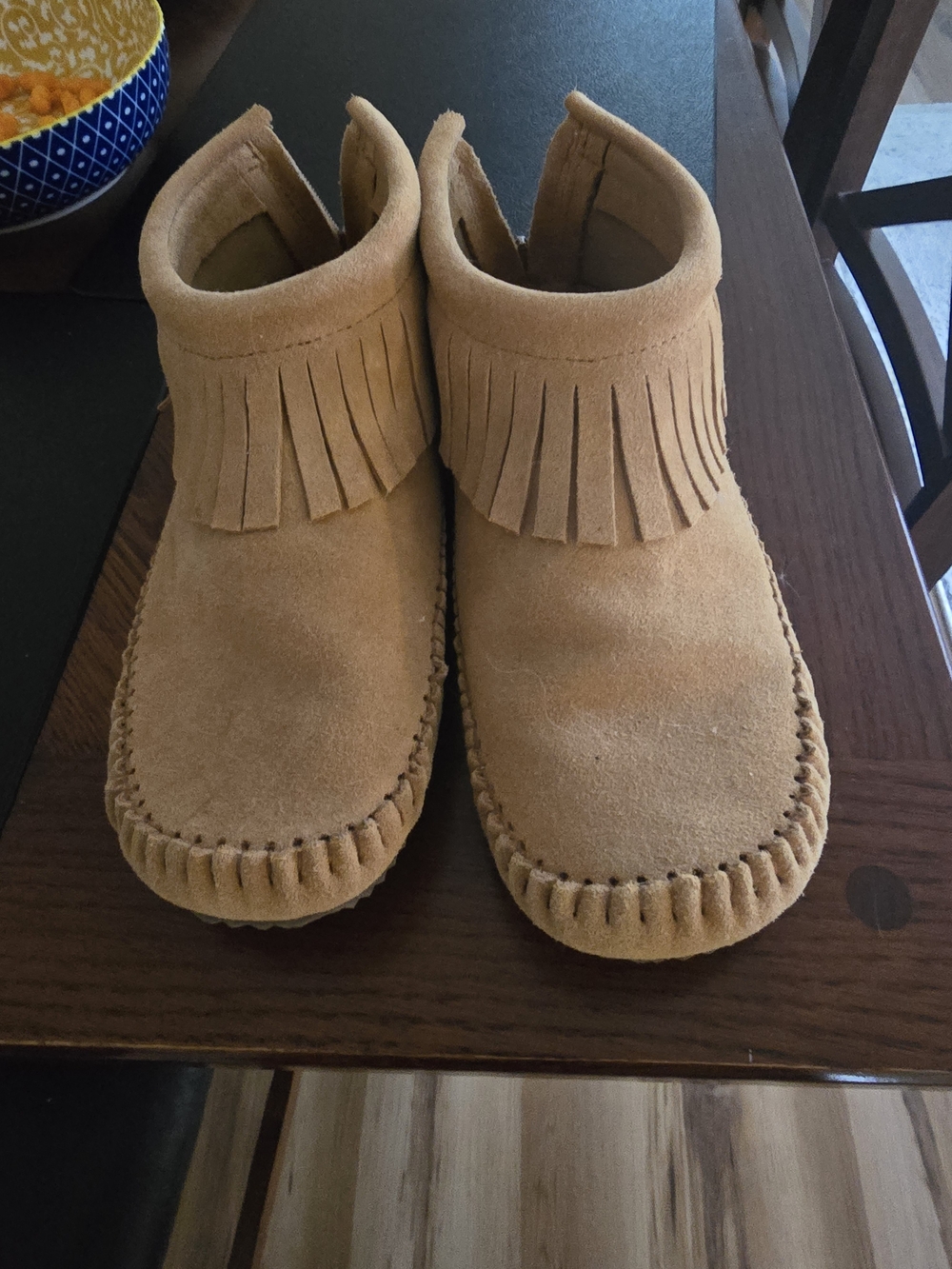 Womens Tan Suede Fringe Moccasin Booties